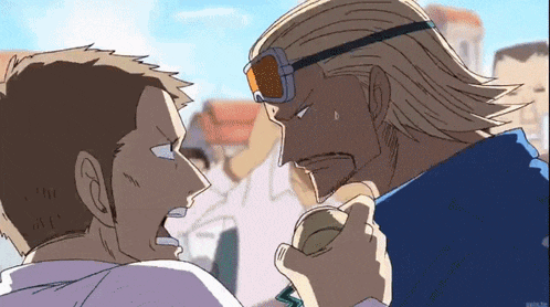 a cartoon of two men standing next to each other with one wearing sunglasses