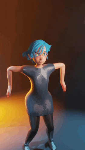 a blurry picture of a girl with blue hair dancing