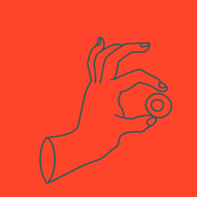 a drawing of a hand making an okay sign on a red background