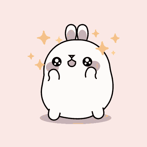 a cartoon drawing of a white bunny with a pink nose
