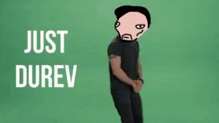 a man in a black shirt is dancing in front of a green background that says just durev