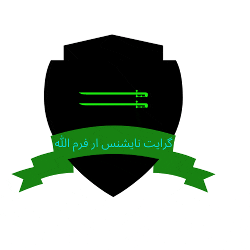 a black shield with two green swords on it and a green ribbon