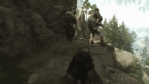 a man in a video game is holding a gun and wearing a badge that says ' a ' on it