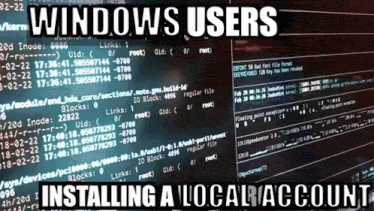 a computer screen with the words windows users installing a local account at the top