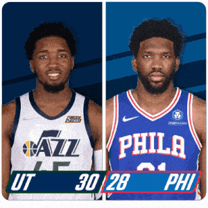 two basketball players one from the utah jazz and the other from the philadelphia phillies