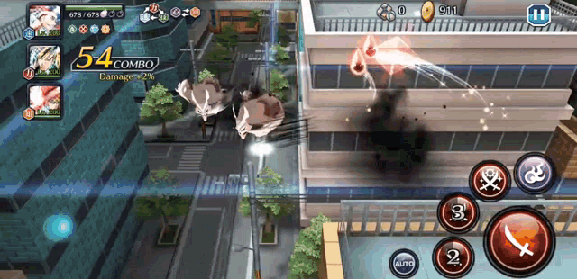 a screen shot of a video game with 54 combo damage