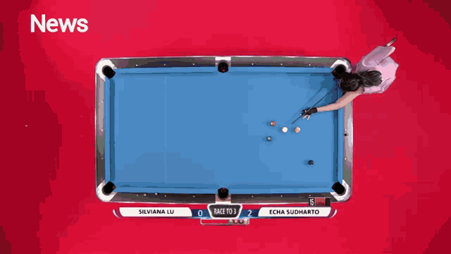 a pool table with the word news on the top
