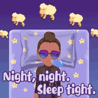 a cartoon drawing of a woman sleeping with the words night night sleep tight