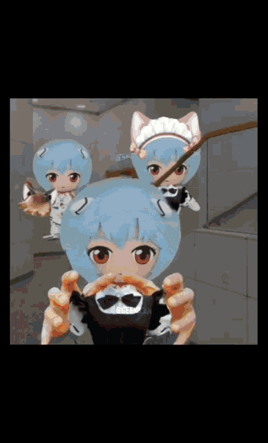 a cartoon of a girl with a maid outfit and a bow tie
