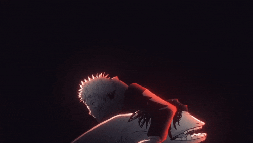 a black and white drawing of a man crying with a red background