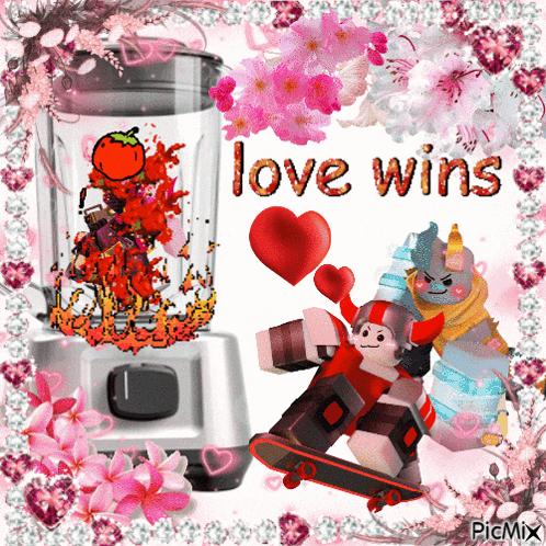 a picture of a blender with the words love wins