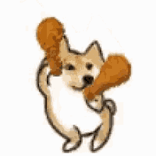 a dog is holding a piece of fried chicken in its paw .