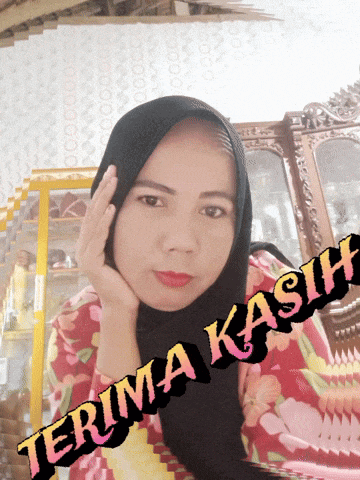a woman wearing a hijab with the words terima kasih written on the bottom