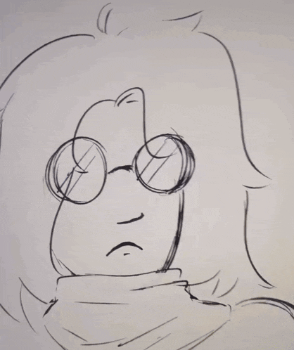 a drawing of a person wearing glasses and a scarf is being drawn on a tablet