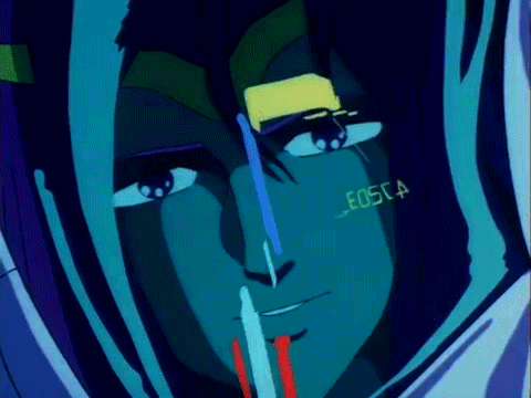 a close up of a person 's face with the word eosca written on it