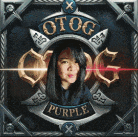 a picture of a woman with the words otog purple on the bottom