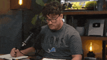 a man with glasses and a beard makes a funny face