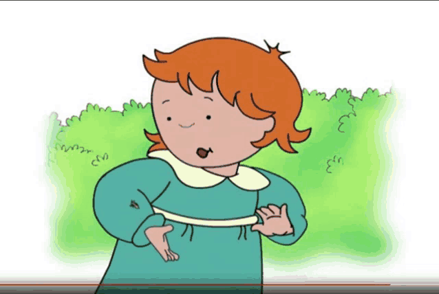 a cartoon of a little girl with red hair and a green background