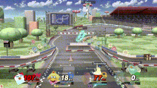 a video game is being played on a nintendo switch and the player 107 is in the middle of a race