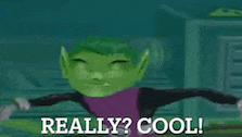 a cartoon character says really cool in a purple outfit