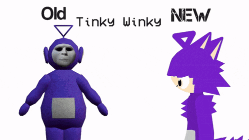 an old tinky winky and a new tinky winky on a white background