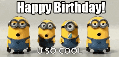 a group of minions are standing next to each other and saying `` happy birthday ! ``