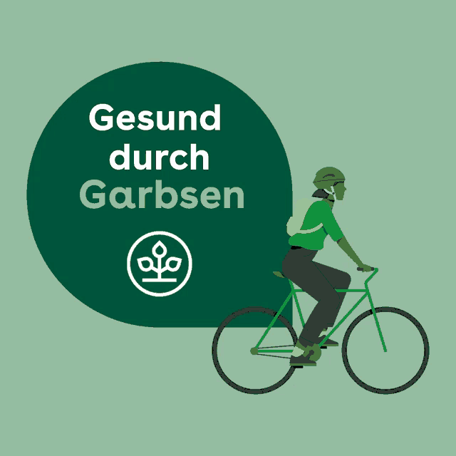 a person is riding a bike with the words gesund durch garbsen behind them