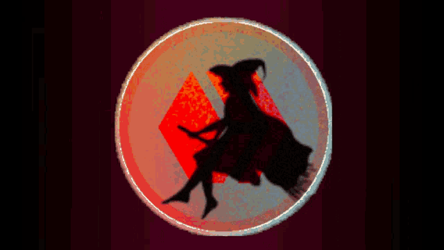a silhouette of a witch sitting on a broom in a circle