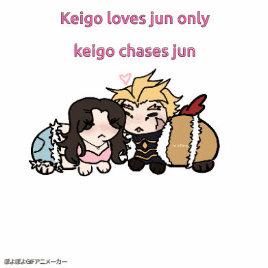 a cartoon of a man and a woman with the caption keigo loves jun only