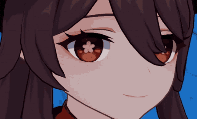 a close up of a girl 's eyes with a flower in the middle