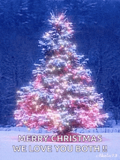 a picture of a pink christmas tree with the words merry christmas we love you both