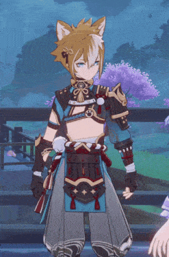 a video game character with a cat ear and a sword