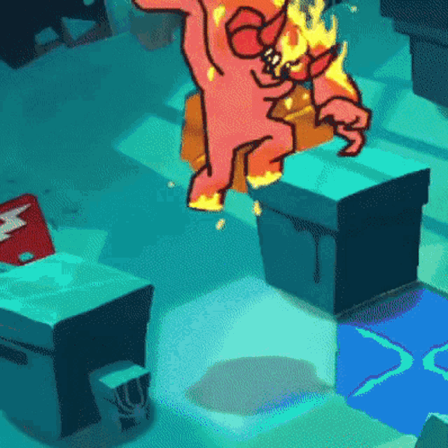 a cartoon drawing of a spongebob character on fire
