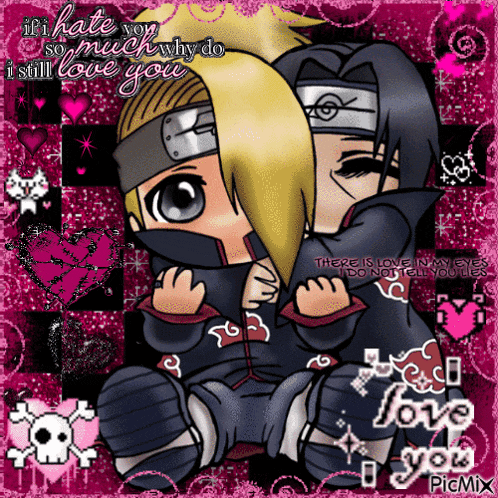 a picture of two anime characters with the words " i hate you so much why do i still love you " on it