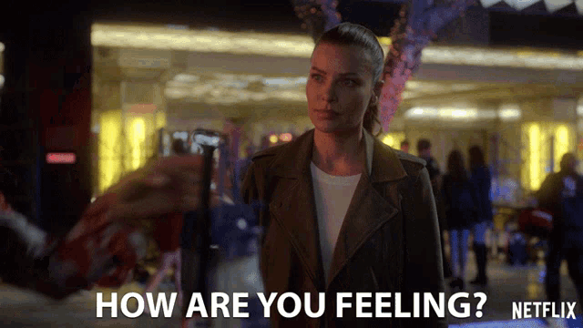 a woman is being asked how she is feeling by a netflix ad