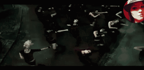 a group of people wearing masks are dancing in a street
