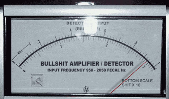 a bullshit amplifier / detector is shown with a red line pointing to the bottom scale