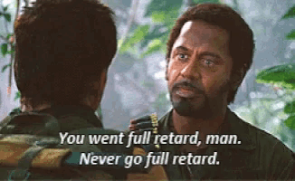a man with a beard is talking to another man and says you went full retard man never go full retard