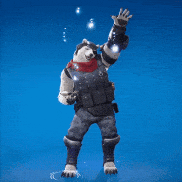 a polar bear wearing a helmet and a scarf is dancing