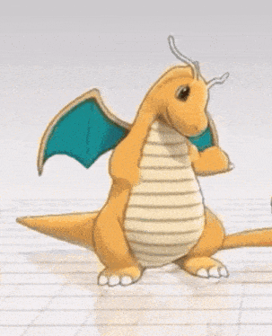 a cartoon dragon with wings and horns is standing on a grid .