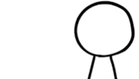a black and white drawing of a stick figure with a sad face on a white background .