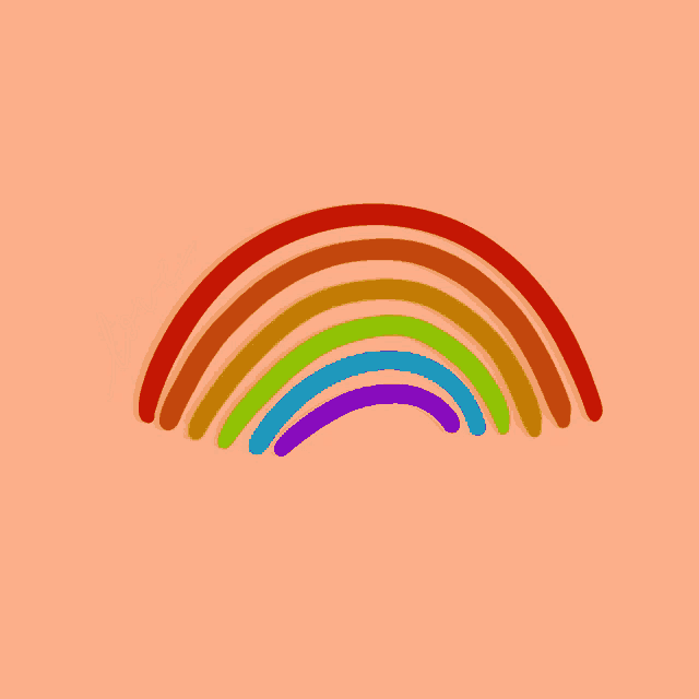 a rainbow on a pink background with the word love below it
