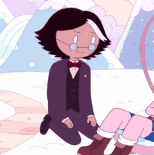 a cartoon character in a suit and bow tie