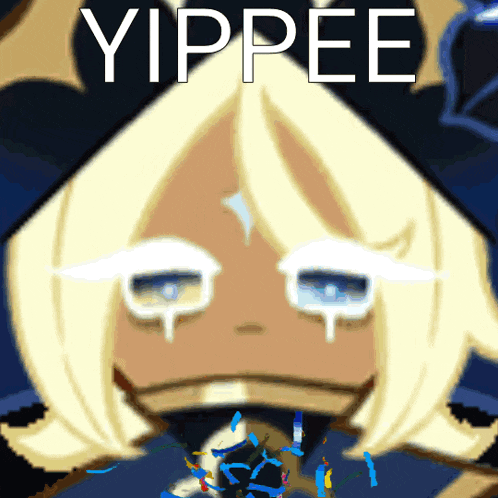 a picture of a girl with the words yippee on it