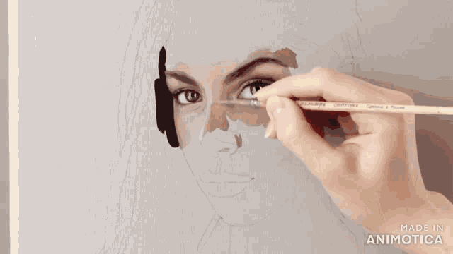 a person is painting a woman 's face on a canvas and the painting is made in animatica
