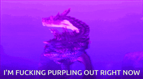 a purple background with the words i 'm fucking purpling out right now on it