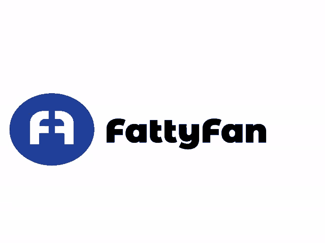 a logo for fattyfan has a blue circle with the letter f in it