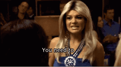 a woman in a blue dress is saying you need to