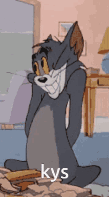 a picture of tom from tom and jerry with the words kys on the bottom