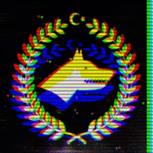 a colorful logo with a laurel wreath and the letter c on it